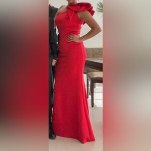 Aqua Red One Shoulder Dress